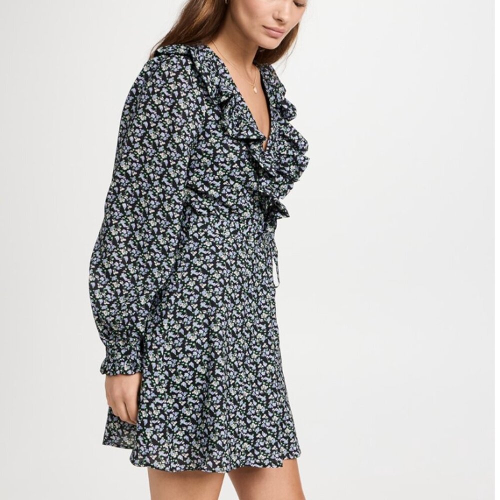 English Factory Floral Wrapped Mini Dress with Ruffles